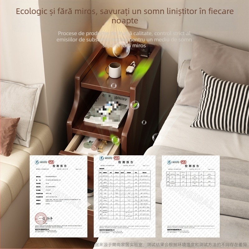 Noptieră din lemn masiv, design modern minimalist, spațiu de depozitare în compartiment, necesită montarea picioarelor
