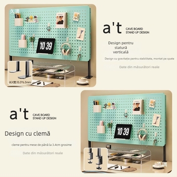 Raft de depozitare cu tablă perforată, montaj fără găuri, design vertical pentru biroul studențesc