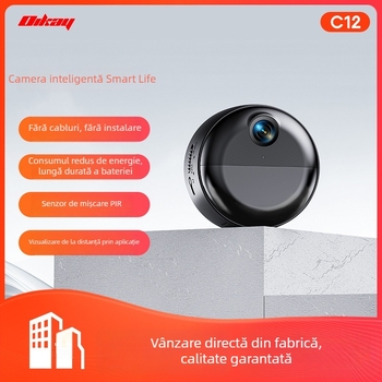 Camsoy cameră de supraveghere WiFi cu vizionare de noapte, detecție de mișcare, utilizare interior/exterior/vehicule, alimentare DC 5V, ABS plastic