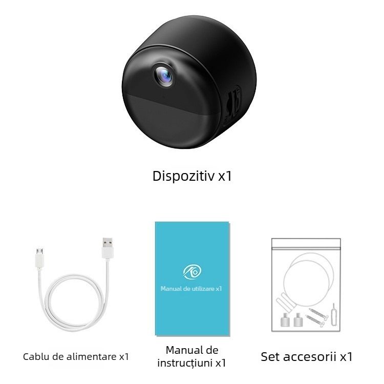 Camsoy cameră de supraveghere WiFi cu vizionare de noapte, detecție de mișcare, utilizare interior/exterior/vehicule, alimentare DC 5V, ABS plastic