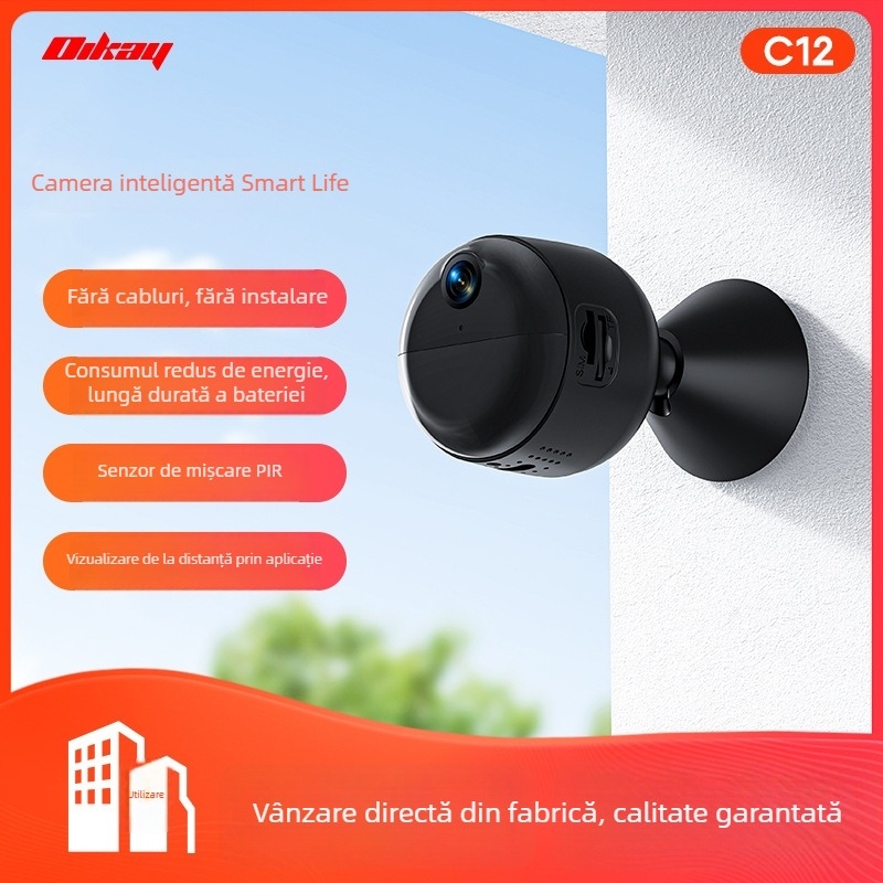 Camsoy cameră de supraveghere WiFi cu vizionare de noapte, detecție de mișcare, utilizare interior/exterior/vehicule, alimentare DC 5V, ABS plastic