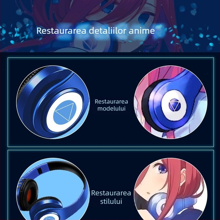 Căști Bluetooth pentru cap, design triunghiular pliabil, stereo, Bluetooth 5.0, rază de 10 m