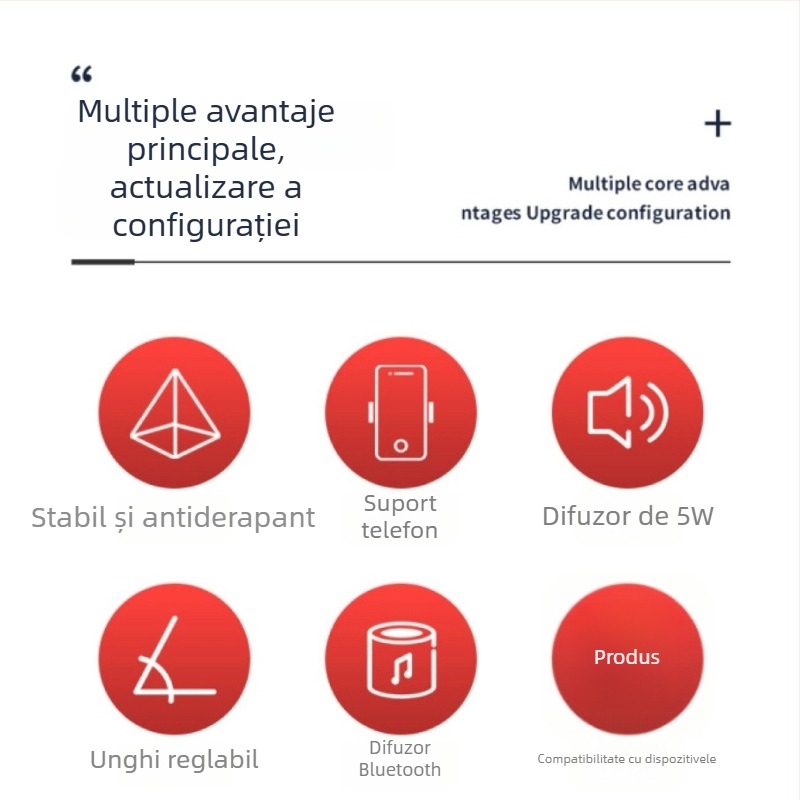 Suport de filmare de sus cu difuzor Bluetooth și suport pentru telefon – ABS plastic