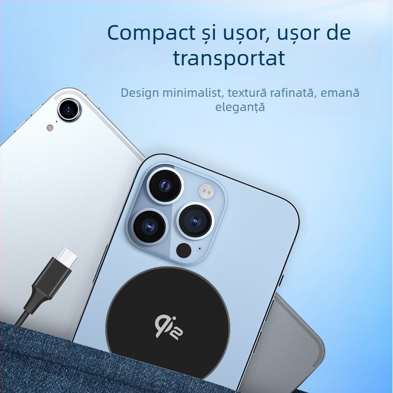 Încărcător wireless magnetic pentru Apple MagSafe, ieșire 15W, QC3.0, curent 2A, certificat Qi2-MPP
