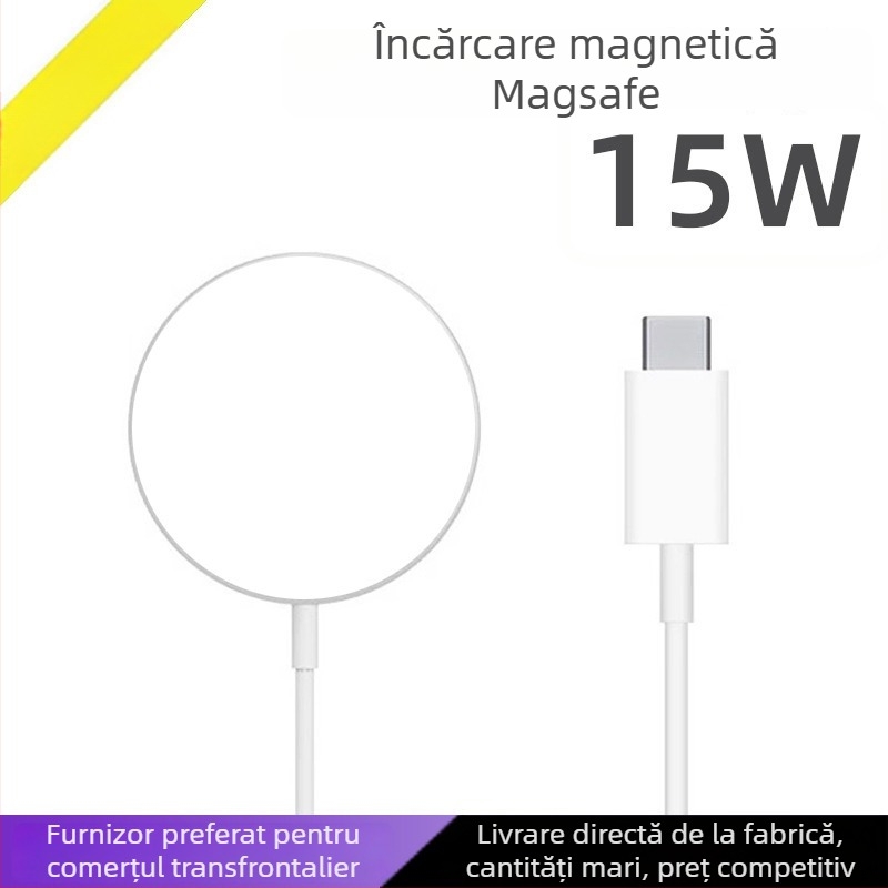Încărcător wireless MagSafe cu aliniere magnetică pentru iPhone 12–16, încărcare rapidă PD 15W, ieșire 2A