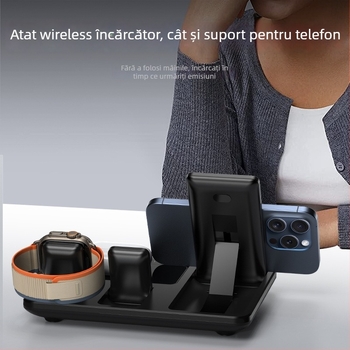 Stand de încărcare wireless pliabil pentru telefon – putere totală 30W, 15W pentru telefon, încărcare magnetică, afișaj digital