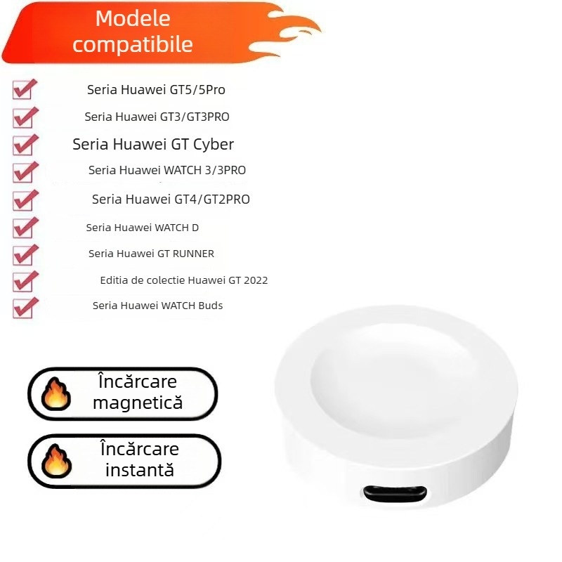 Încărcător magnetic dock pentru Huawei Watch GT2 Pro/GT3/GT3 Pro/GT4/Watch 4 Pro – Încărcare wireless, 0,54A, 3W