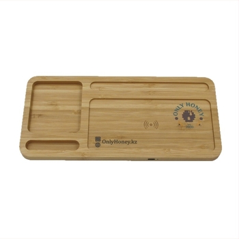 Încărcător wireless 3-în-1 pentru birou din bambus, tavă mare, Type-C, 5V intrare/ieșire, 2.1A încărcare, CE