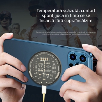 Încărcător wireless MagSafe pentru Apple 17 – transparent, magnetic, 15W PD încărcare rapidă