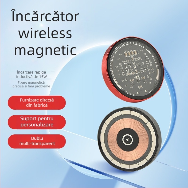 Încărcător wireless MagSafe pentru Apple 17 – transparent, magnetic, 15W PD încărcare rapidă