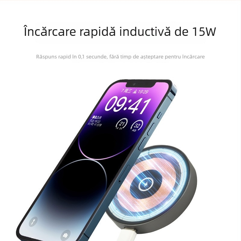 Încărcător wireless MagSafe pentru Apple 17 – transparent, magnetic, 15W PD încărcare rapidă