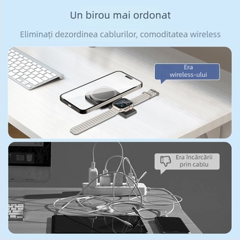 Suport de încărcare wireless magnetic cu bază, 2 în 1 încărcare pentru două dispozitive simultan, 15W max, ieșire 5V/9V/12V