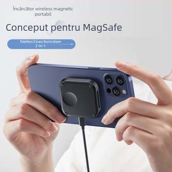 Suport de încărcare wireless magnetic cu bază, 2 în 1 încărcare pentru două dispozitive simultan, 15W max, ieșire 5V/9V/12V