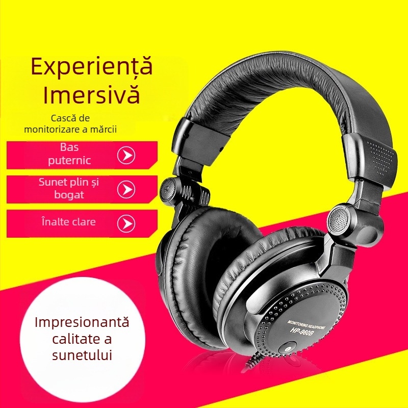 Căști de monitorizare supraaurale, cu cablu, pentru PC, conector 3,5 mm / 6,3 mm, conectare dreaptă, fără microfon, stil retro, model All-win 960