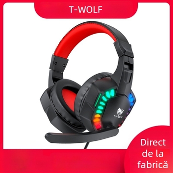 Thunderwolf H120 căști gaming cu fir pentru PC, cu microfon, difuzoare de 40 mm, USB + 3,5 mm, cablu de 1,7 m