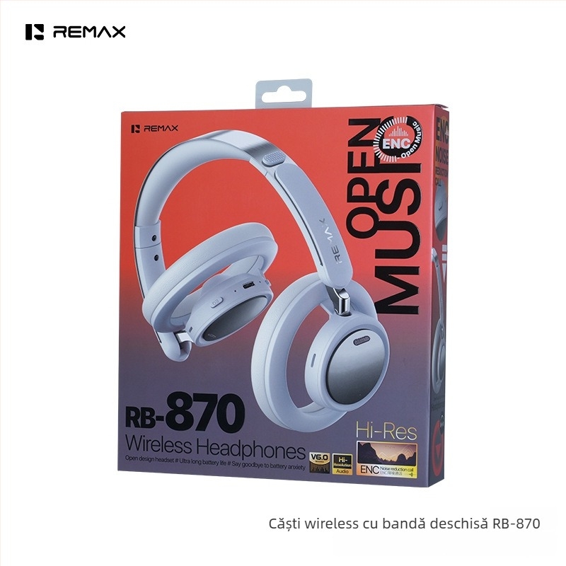 Remax căști wireless pentru cap cu reducere ENC a zgomotului, Bluetooth 6.0, rază de 10 m, sunet stereo, autonomie peste 8 ore