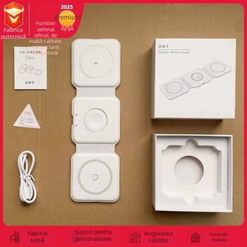 S30 Încărcător wireless pliabil 3 în 1 pentru telefon, căști și ceas, 15W maxim, încărcare magnetică, QC4.0