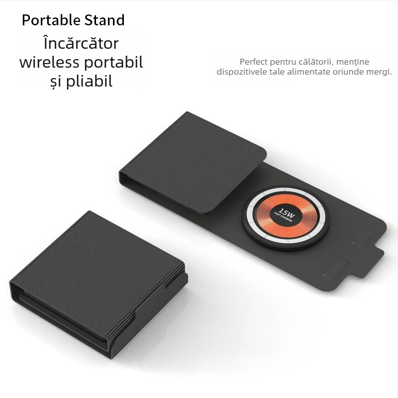 Încărcător wireless 3-în-1 pentru birou, pliabil, design transparent, 15W încărcare rapidă, încărcare magnetică, afișaj digital, model T01