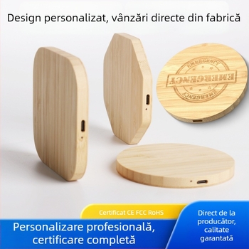 Încărcător wireless din bambus și lemn masiv, 15W, QC3.0, pentru birou, compatibil Apple și Android