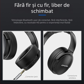 Awei headset de gaming wireless Bluetooth 5.0, pliabil, difuzoare 40 mm, supra-urechi, autonomie 4–8 ore, IPX4