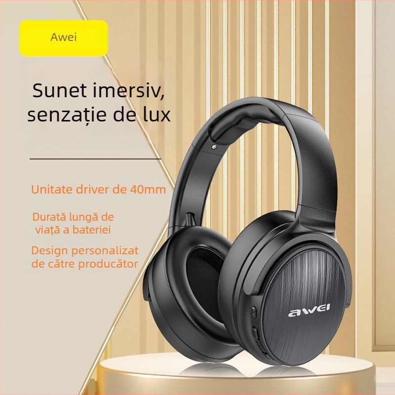 Awei headset de gaming wireless Bluetooth 5.0, pliabil, difuzoare 40 mm, supra-urechi, autonomie 4–8 ore, IPX4