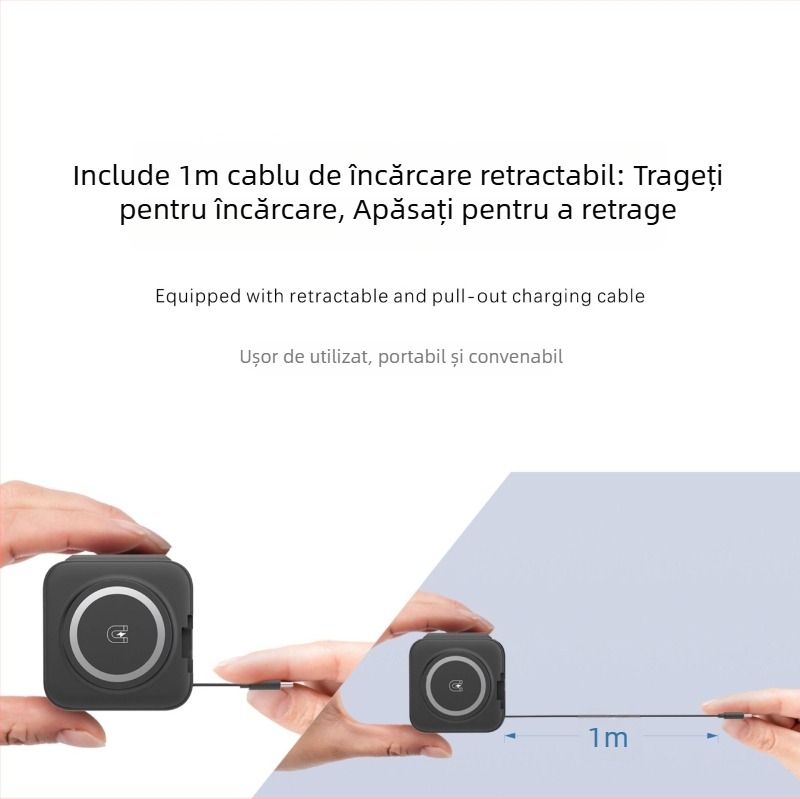 Încărcător wireless 3 în 1 pentru Apple MagSafe, design de călătorie pliabil, cablu retractabil, 15W ieșire, QC3.0