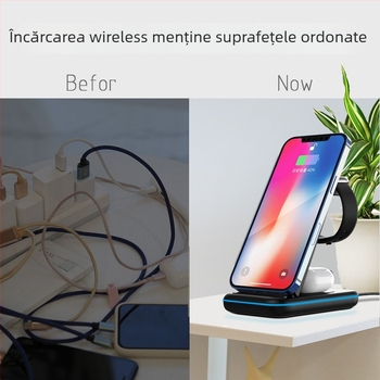 Încărcător wireless 3 în 1 pentru telefon, ceas și căști, cu PD3.0, ieșire 15W, încărcare magnetică, afișaj digital (GY-Z8A)