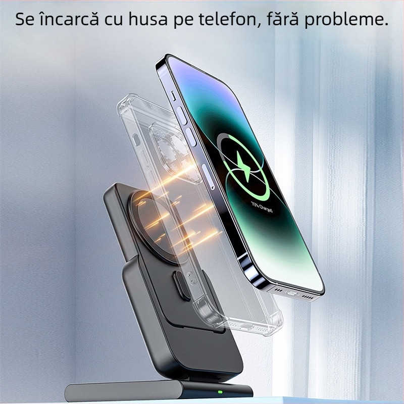 Power bank MagSafe cu suport, încărcător wireless pliabil 3 în 1 pentru iWatch; ieșire maximă 15W, putere totală 22W, QC3.0