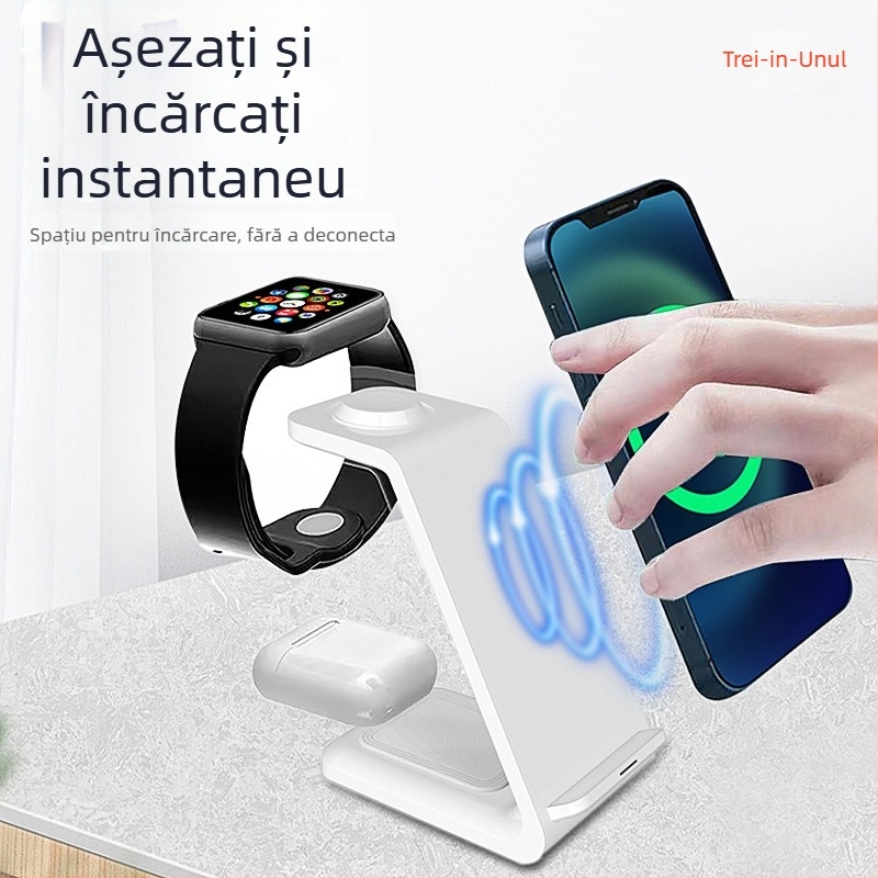 Încărcător wireless MagSafe cu bobine duale, 15W, 3 în 1 aliniere magnetică, compatibil cu telefoane Apple și Huawei