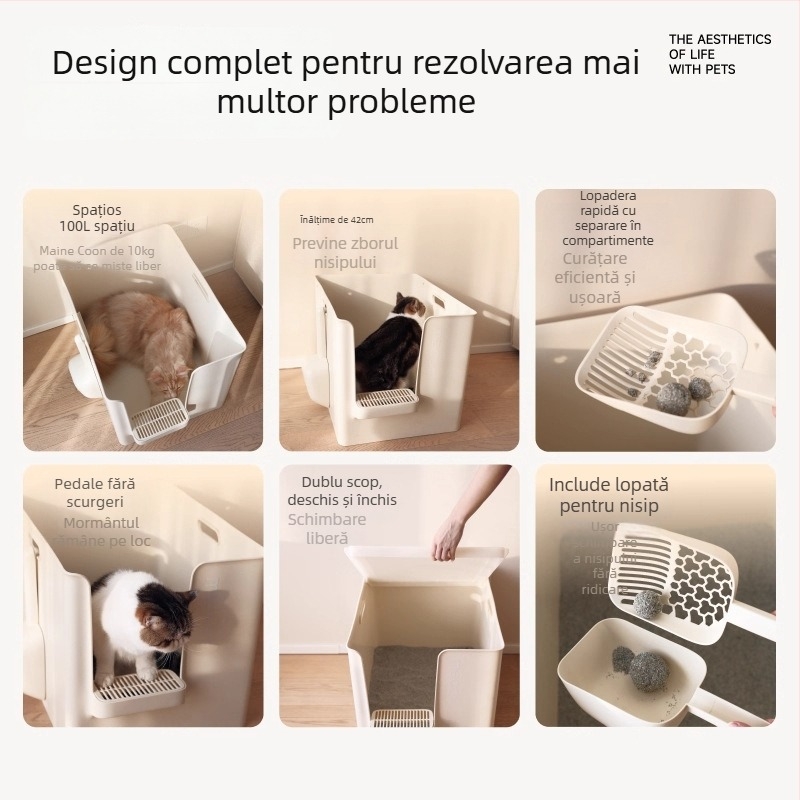 Cutie de nisip pentru pisici, design deschis semiînchis | Material PP | Coduri 25g0128m/25g0130m | Pentru pisici