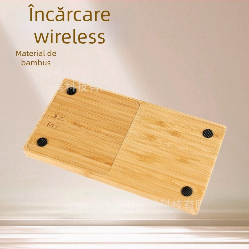 Încălzitor pentru ceașcă din bambus, 2 în 1, încărcător wireless — Type-C, 10W/15W, QC3.0