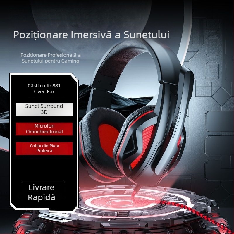 Căști de gaming over-ear, Bluetooth, montate pe cap, cablu și wireless, fără microfon