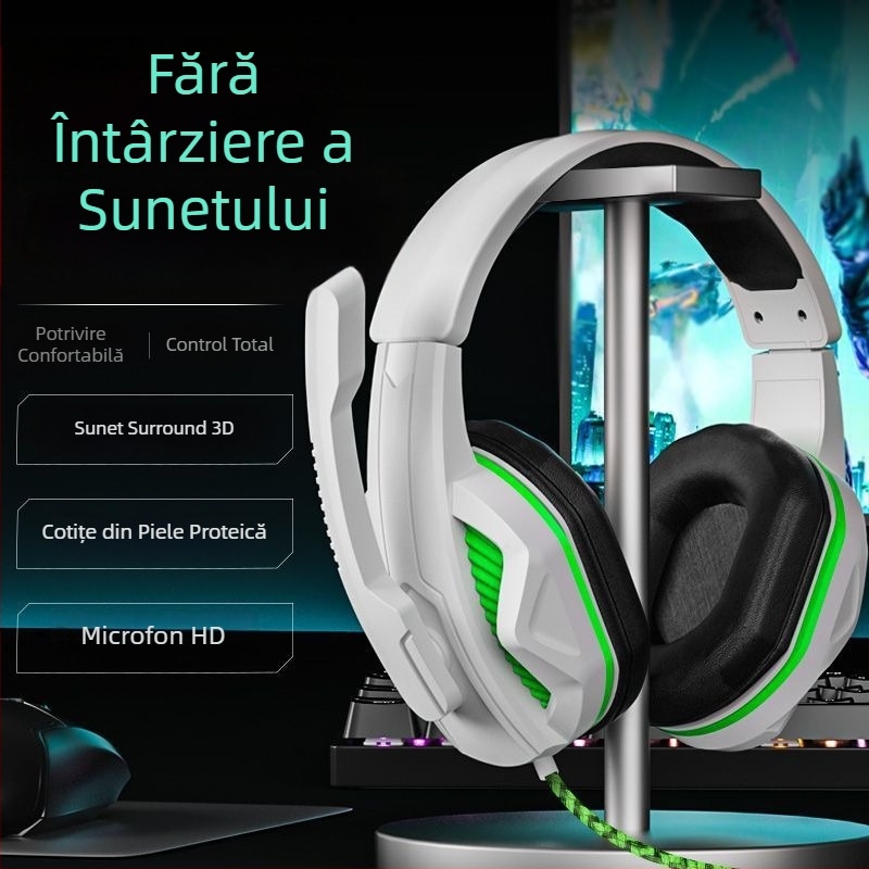Căști de gaming over-ear, Bluetooth, montate pe cap, cablu și wireless, fără microfon