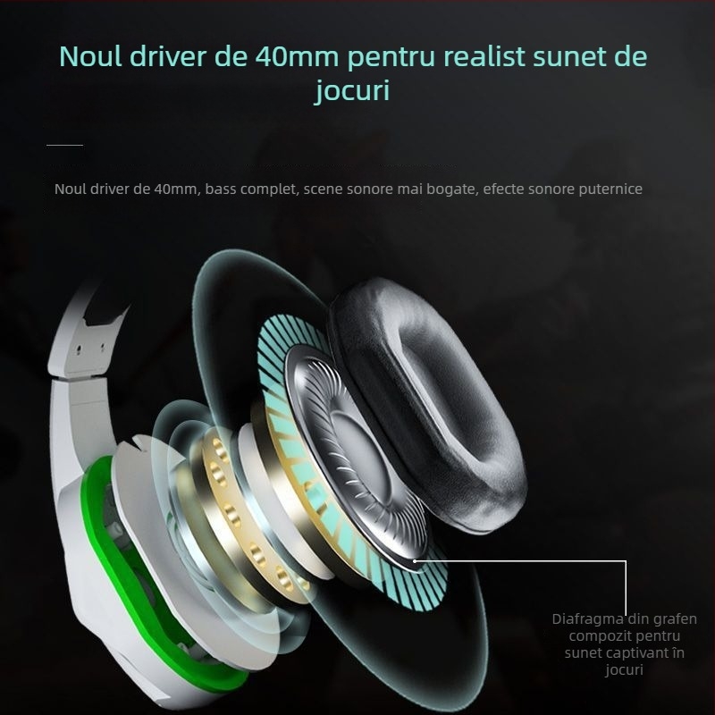 Căști de gaming over-ear, Bluetooth, montate pe cap, cablu și wireless, fără microfon