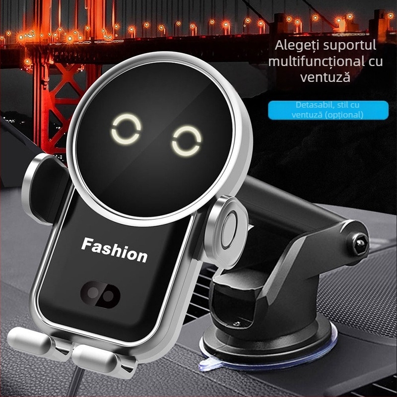 Încărcător auto wireless cu suport pentru telefon și clip de ventilație, 15W încărcare rapidă, senzor automat, compatibil S20