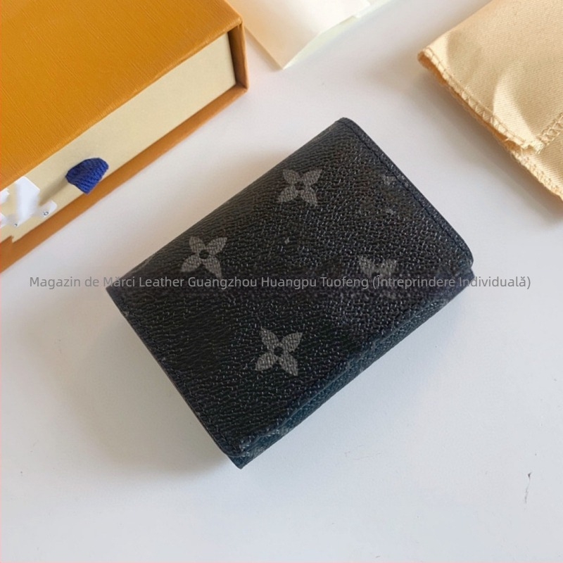 Portofel pentru monede din piele naturală pentru femei – model în carouri, căptușeală din piele de vacă