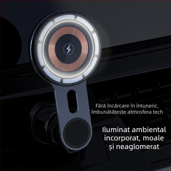 Suport magnetic auto pentru telefon cu încărcare wireless rapidă (15W) și QC3.0 - aliaj de aluminiu, plastic și acrilic