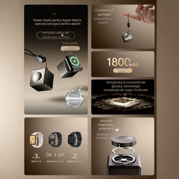 Încărcător magnetic fără fir pentru Apple Watch S1098 – Power Bank portabil 5W QC 2.0 1.2A