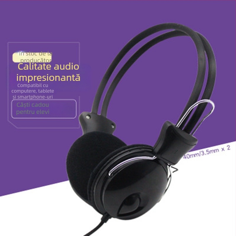 Căști cu microfon, cu fir, 3,5 mm, compatibile PC, frecvență 20–20k Hz