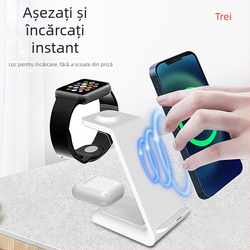 Încărcător wireless vertical 3-în-1 pentru telefoane Apple și Android, QC3.0, încărcare magnetică, afișaj digital, putere maximă 15W