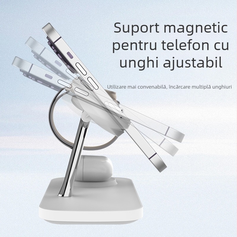 Încărcător wireless magnetic 3 în 1 pentru iPhone 15, încărcare rapidă, PD, 15W maxim, 25W total, compatibil cu dispozitive Samsung și ceasuri inteligente