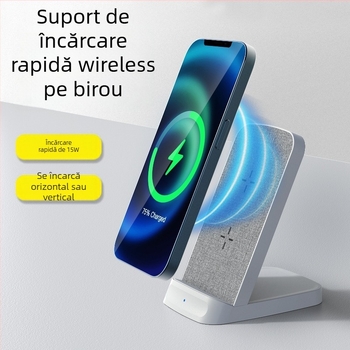Încărcător wireless vertical pentru birou, 15W, cu două bobine, Qi