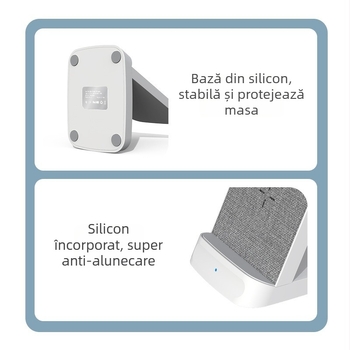 Încărcător wireless vertical pentru birou, 15W, cu două bobine, Qi