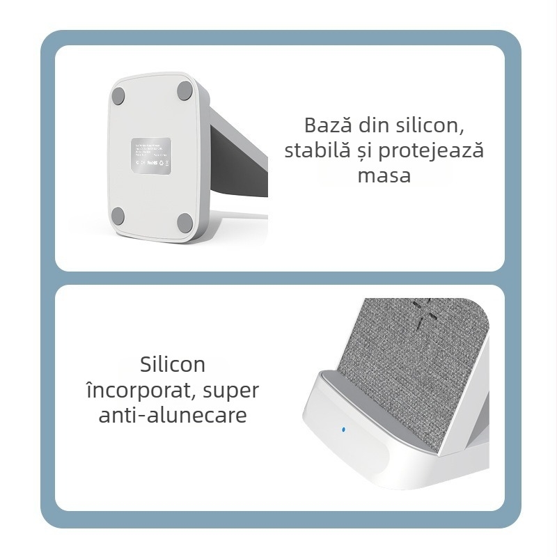Încărcător wireless vertical pentru birou, 15W, cu două bobine, Qi