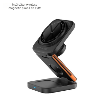 Încărcător wireless magnetic 3-in-1 pliabil – 15W PD, pentru telefon, căști și ceas