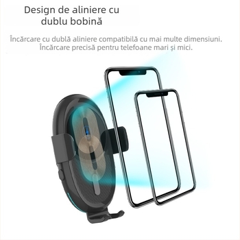 Încărcător auto wireless 20W cu bobine duale și suport pentru telefon