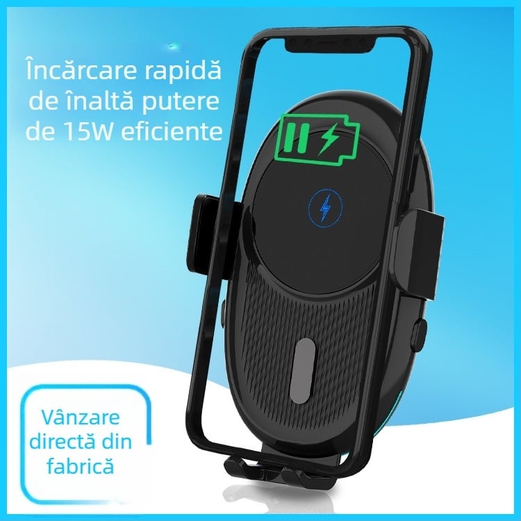 Încărcător auto wireless 20W cu bobine duale și suport pentru telefon