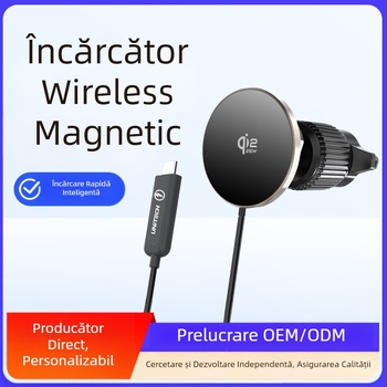 Încărcător auto wireless magnetic Qi2.2, 25W, carcasă din aliaj de aluminiu, interfață USB