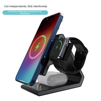 Încărcător wireless de birou pliabil, magnetic, 3-în-1, 15W, QC3.0, pentru iPhone, Apple Watch, căști și telefon