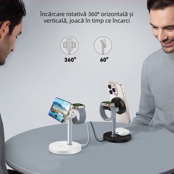 Încărcător wireless magnetic 3-in-1 pentru iPhone 13 și headset – putere totală 22,5W, până la 15W wireless, QC3.0, ieșire 2,2A